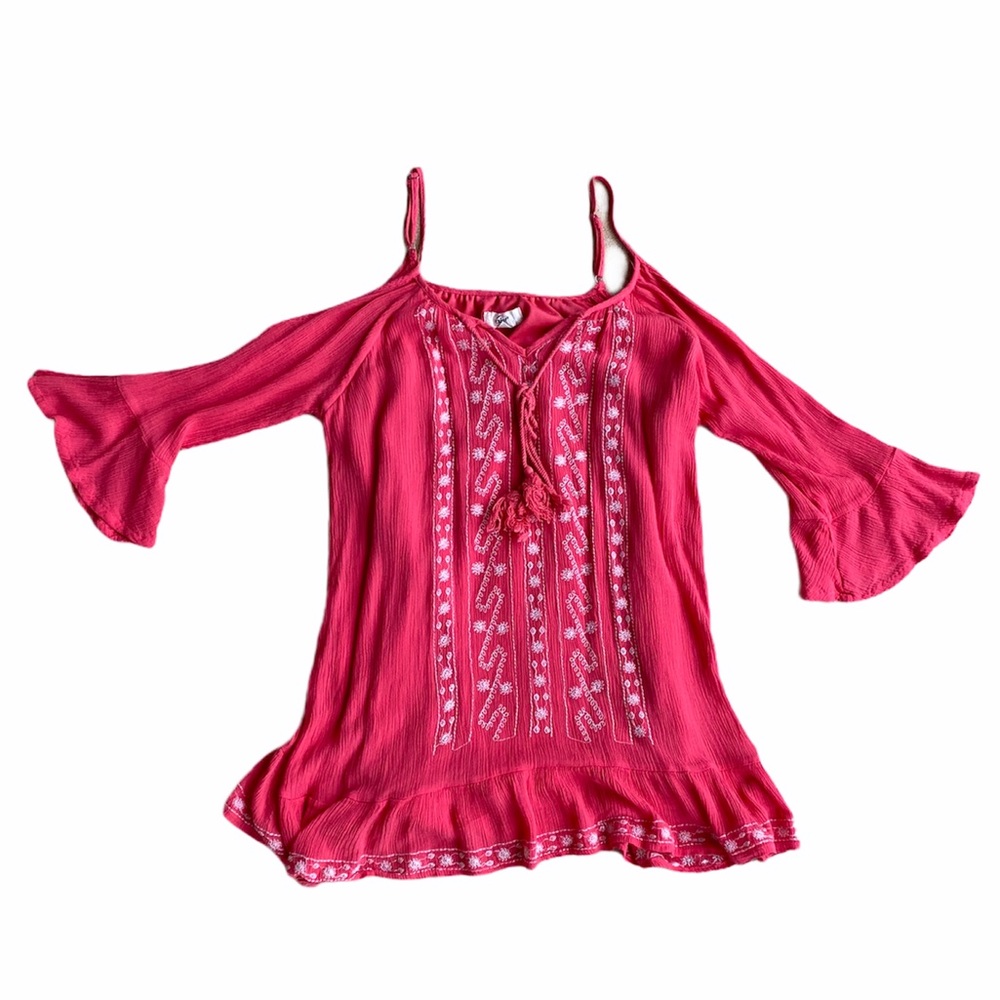 Pink Flowy Cold Shoulder Dress